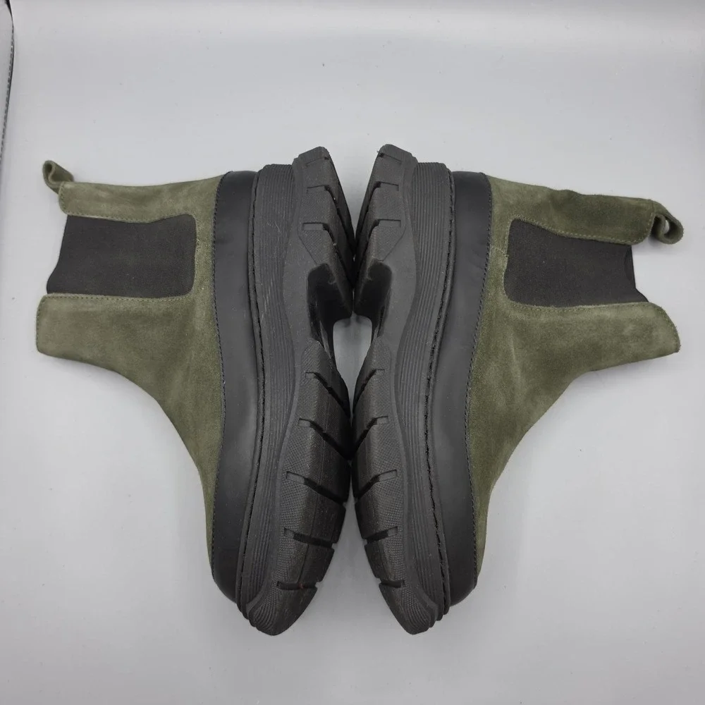 Maeve Anthropologie Chelsea Boots Womens 38 Green Suede Chunky Lug Sole Platform
